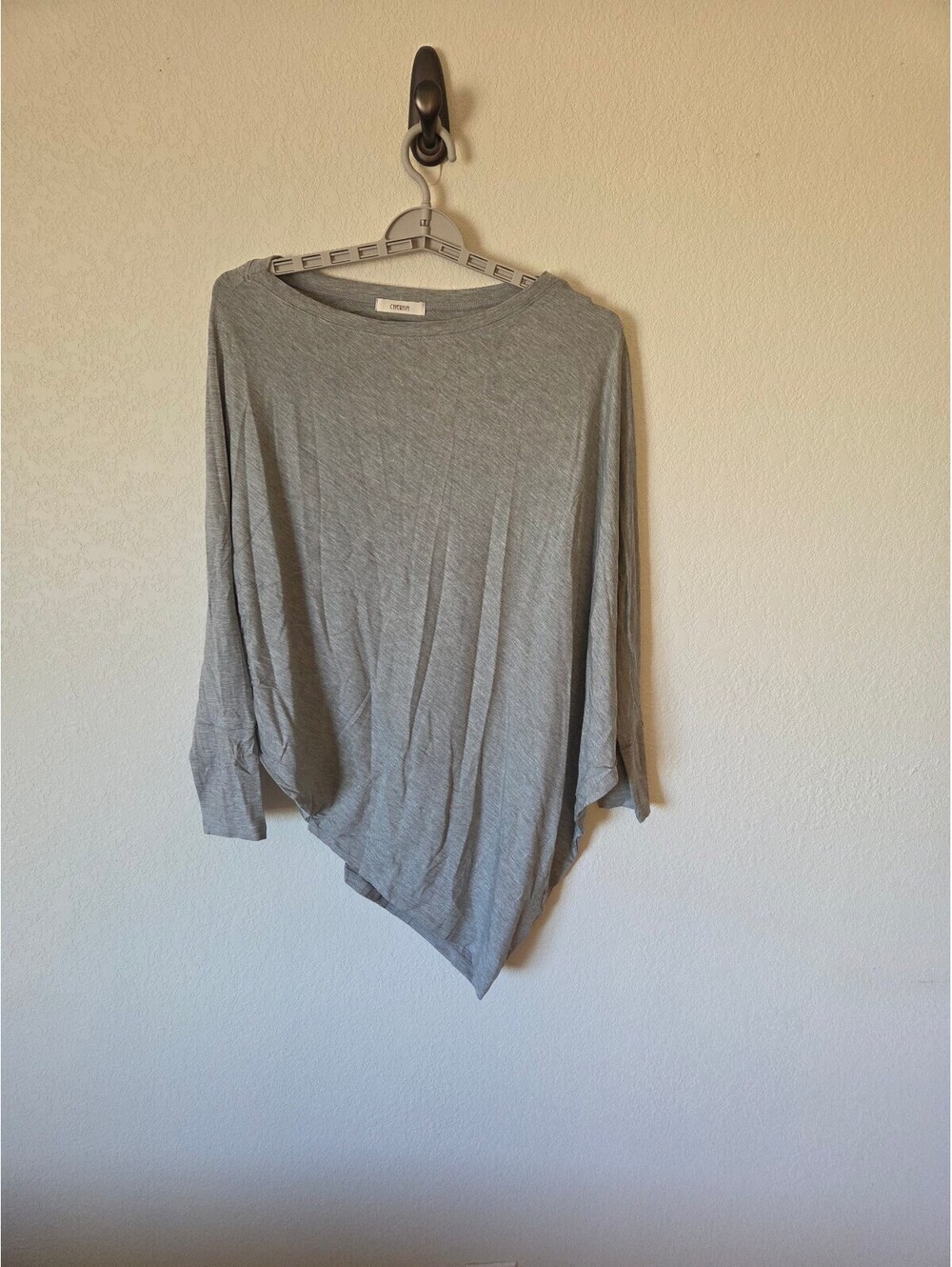 Cherish Asymmetrical Hem Gray Long Sleeve Top